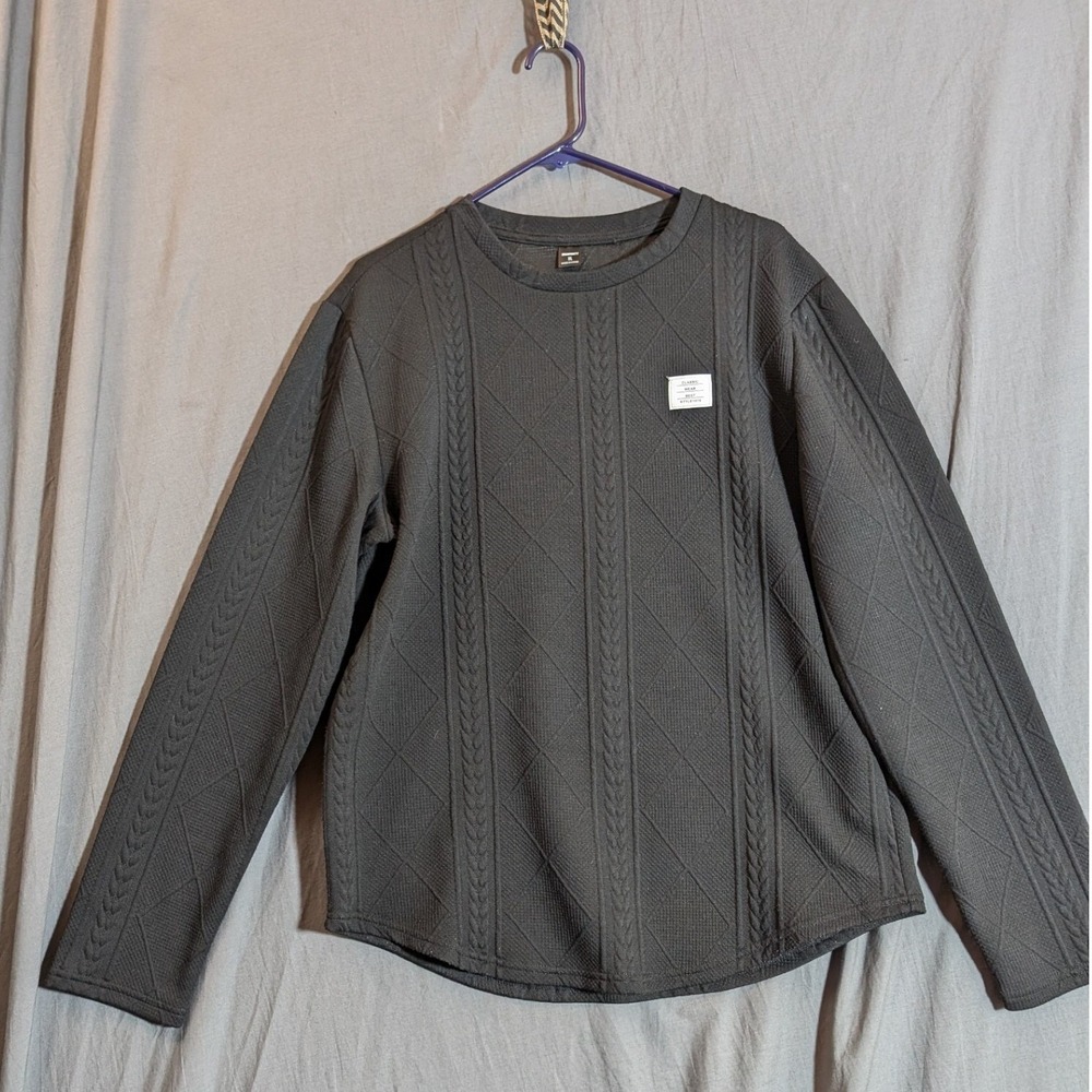 MANFINITY Mens XL Long Sleeve Textured Knit Crewneck Sweater Dark Gray‎